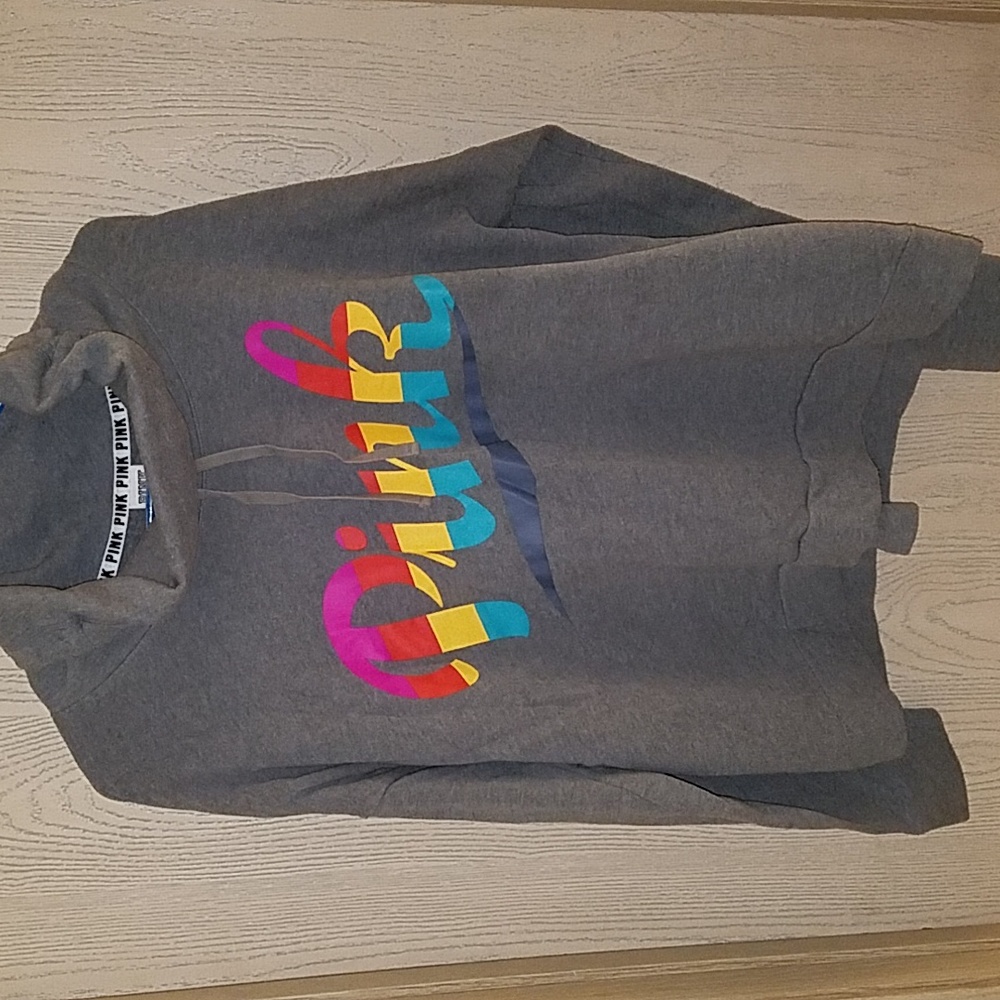 PINK- dark grey hoodie sz lrg